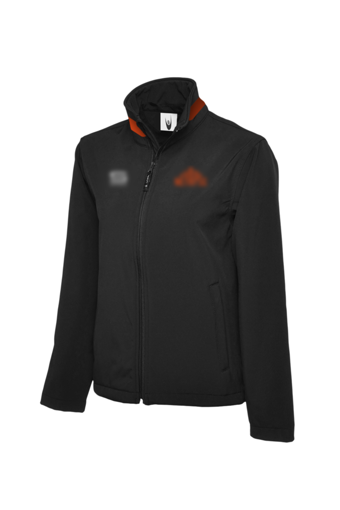 Soft Shell Face noir avec broderie et liseré orange sur le col