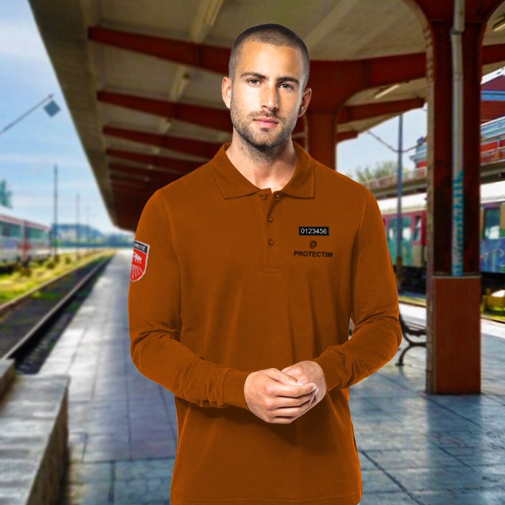 Agent sécurité Protectim pour SNCF en Polo manches longues orange